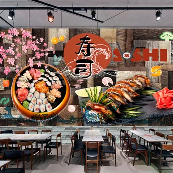 Kaasaegne Puidust Pardal Jaapani Sushi Taustapildid Tööstus-Decor Sakura Pilt Restoran Taust Seina Paberid Seinamaaling 3D