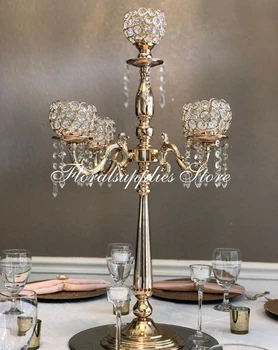 Pulmad tabel centerpieces 5 arm pikk gold crystal candelabras pulmad centerpieces