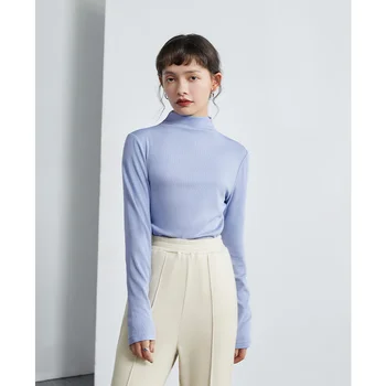 ZIQIAO Jaapani Naiste Kampsun kõrge kaelusega Pulloverid Naiste Särk Kootud Valge Tops Läbilöök SweatersSlim Must Pullover