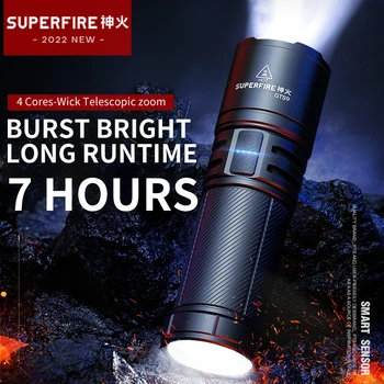 SUPERFIRE GTS9 XHP90 36W Ultra Ere Taskulamp Koos taillight USB-C Laetav Taskulamp Kerge enesekaitse telkimine Lanterna