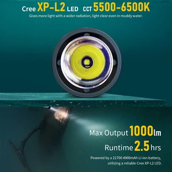 XTAR DS1 Veekindel 100m Sukeldumine Taskulamp 1000 Luumenit Ere Taskulamp Professionaalne Lamp Harpuunide KERGE XP-L2 Led latern