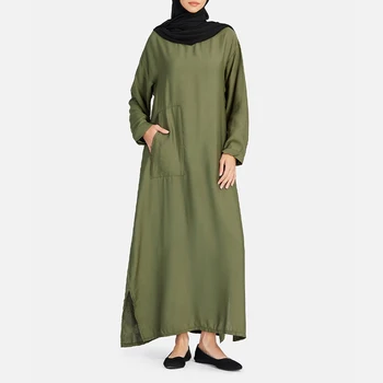 Pikad Vabaaja Lahti Retro Kleit Islami Naiste Mood Abaya Lady Rüü Femme Musulmane Värviga Taskud, Pluss Suurus S-5XL Jilbab