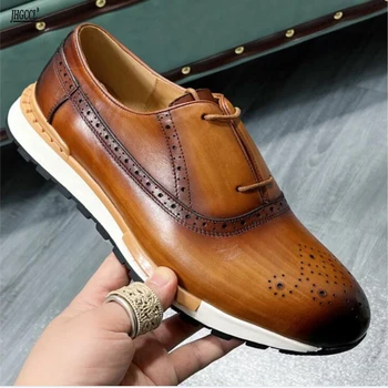 Uus meeste retro fashion nahast kingad nahast Inglismaa vabaaja ühe kingad Bullock tõusulaine kingad suured meeste ühtse kingad A21