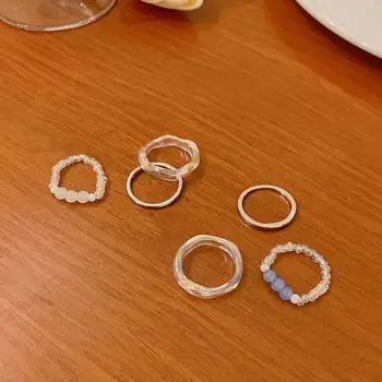 Akrüül Esteetiline Pearl Ehted Elastne Helmed Naiste Nimetissõrme Rõnga Sünnipäeva Kingitus Korea Stiilis Ringi Vintage Sõrmus Komplekt