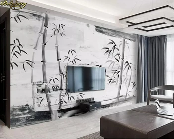 Custom foto tapeet seinamaaling lihtne must ja valge tint bambusest TV taust seina paberid home decor 3D seina kleebised teenetemärgi