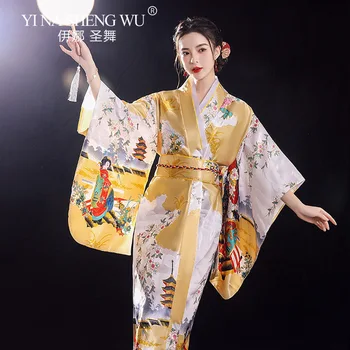 Uus Jaapani kimono Naiste Sexy Kimono Yukata Koos Obi Uudsus Traditsiooniline Jaapani Cosplay Kostüüm Floral Satiin Kleit, Üks Suurus