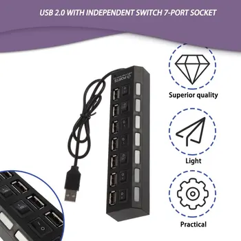 USB2.0 Hub Universaalne Must 7-Port USB Extender 2.0 Super High Speed HUB Power Adapter Sülearvuti ja PC Switch