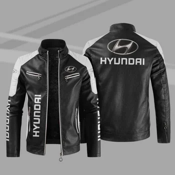 2023 Uus Talv Meeste Hyundai Auto Logoga Jope Mood Mootorratta Lukuga Jakk Outwear Hoida Soojas Nahast Mees Mantel 4 Värvi