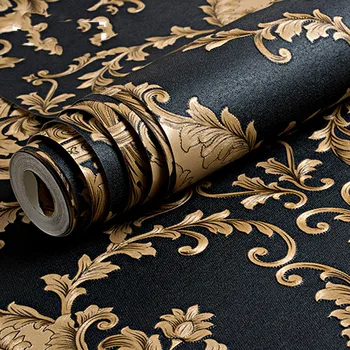 3D Kõrge kvaliteediga Must Kuld Luksus Reljeefse Tekstuuriga Metallik Damast Tapeet Kaasaegse Kodu Magamistuba Decor Taustapildid eest elutuba